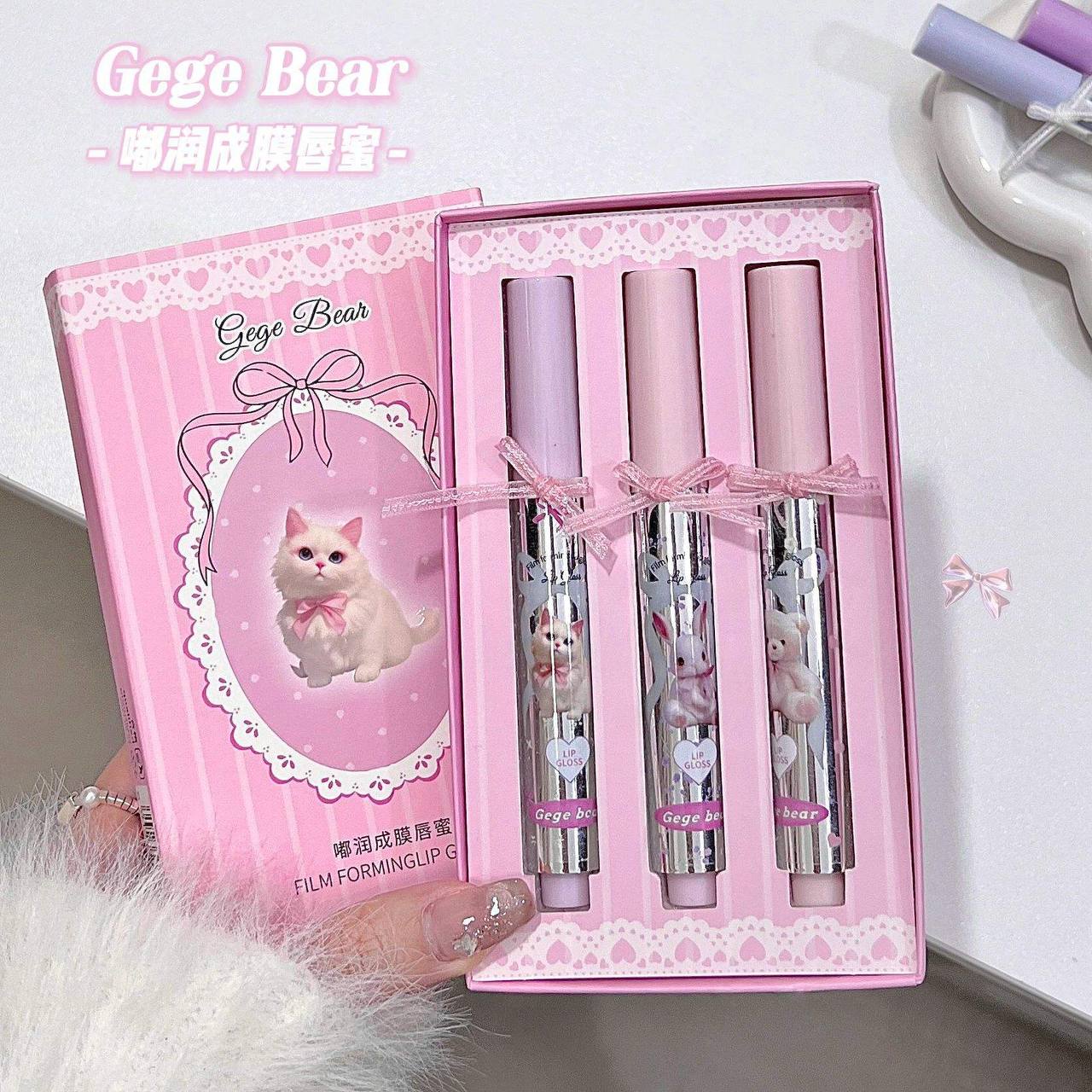 A gege bear bow lace gloss 3 pcs box