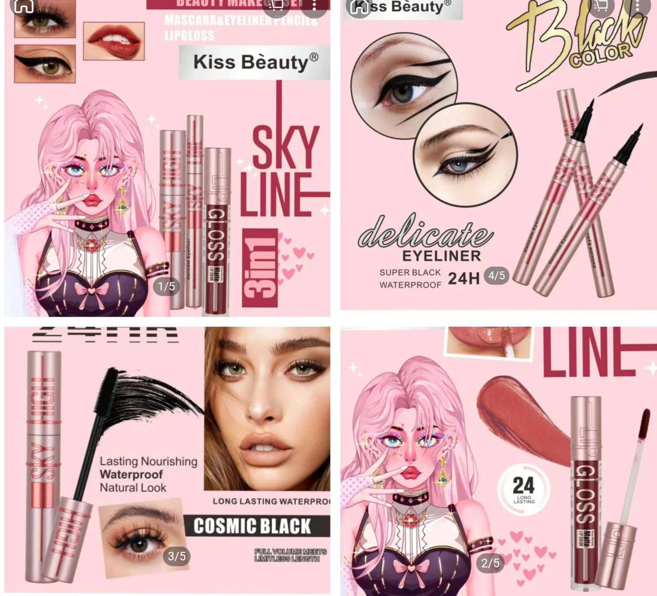 A Eyeliner + Lipgloss + Mascara pack of 3