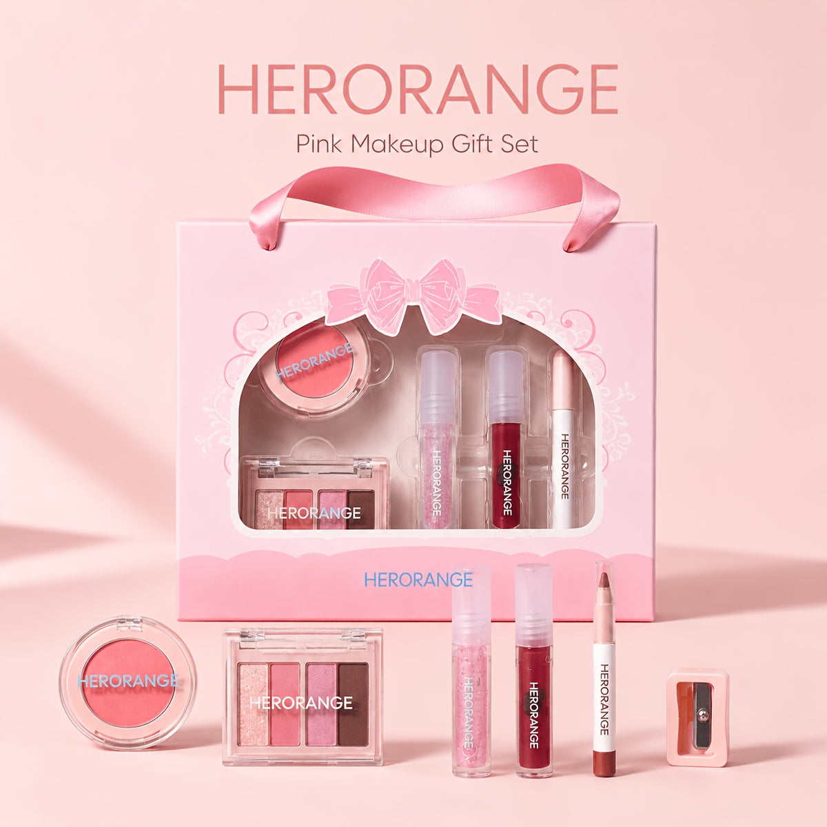 A aHeroange  pink makeup set 7 in 1