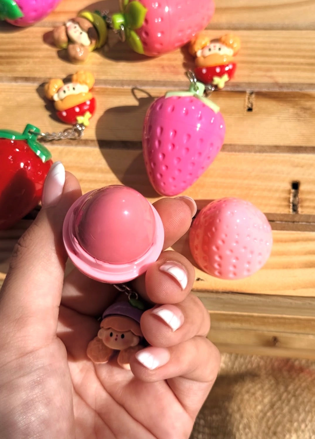 Strawberry girly with  chain lip balm