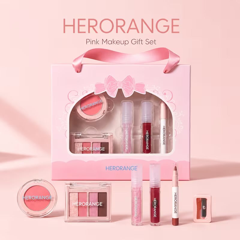A aHeroange  pink makeup set 7 in 1