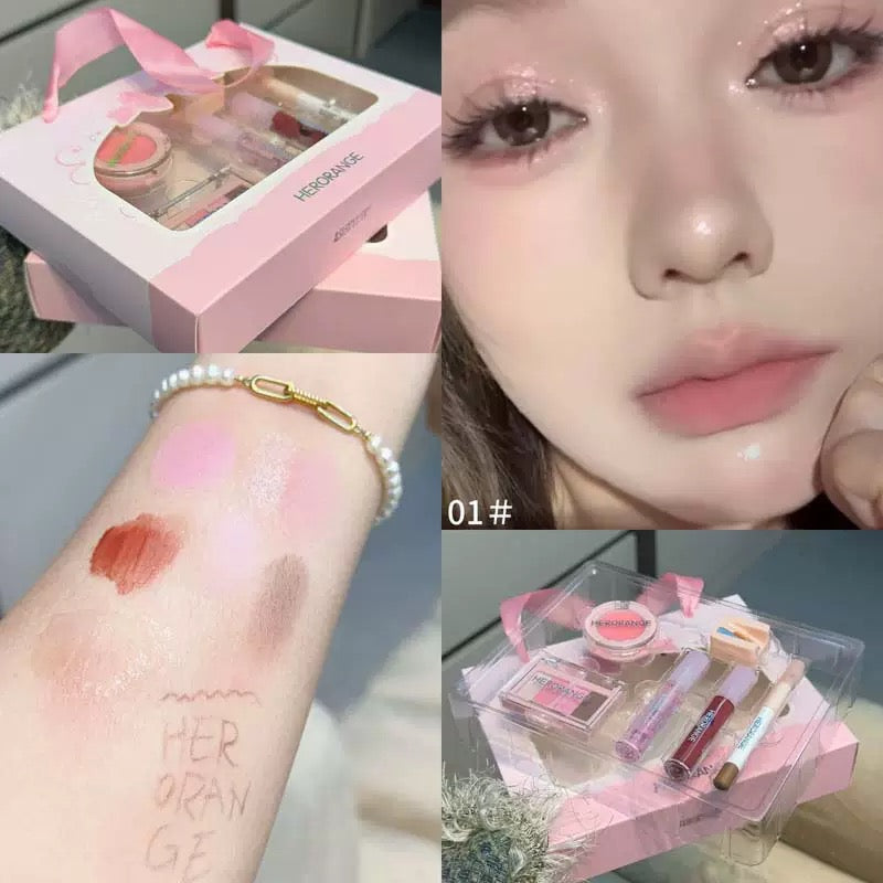 A aHeroange  pink makeup set 7 in 1