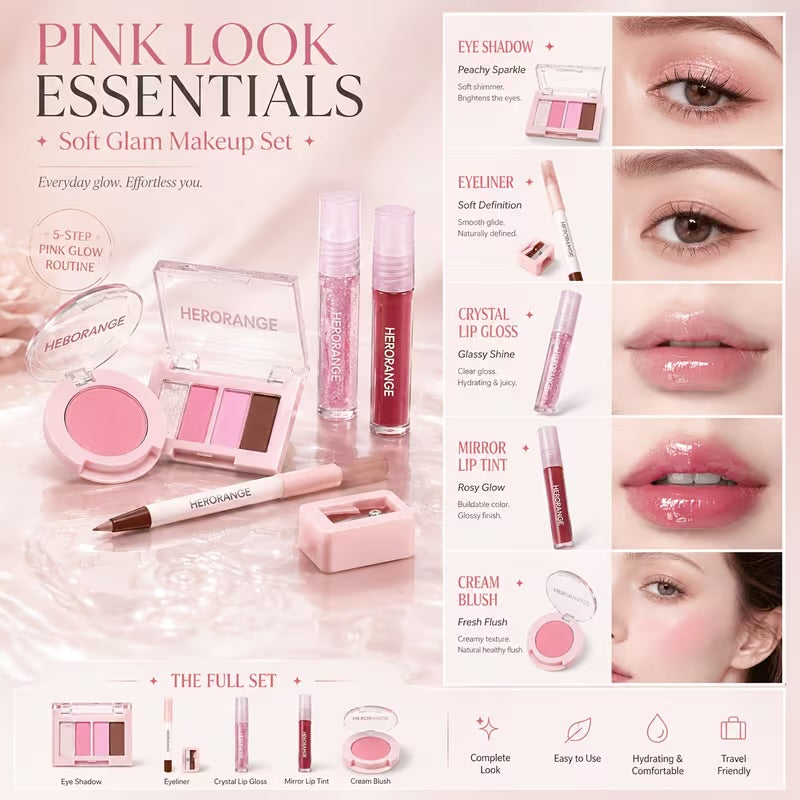 A aHeroange  pink makeup set 7 in 1