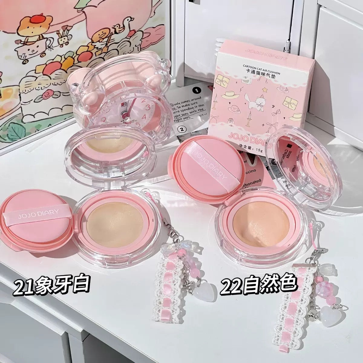 A JOJO DIARY  Air Cushion BB Cream Oil Control foundation Lasting Waterproof with  cute pearl lace charm 💗🌷🌷